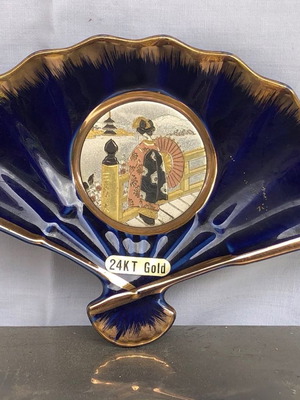 Porcelain fan used, 24K gold plated art of Chokin from Japan
