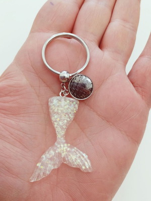 Mermaid tail keychain new stainless steel with resin and glitter
