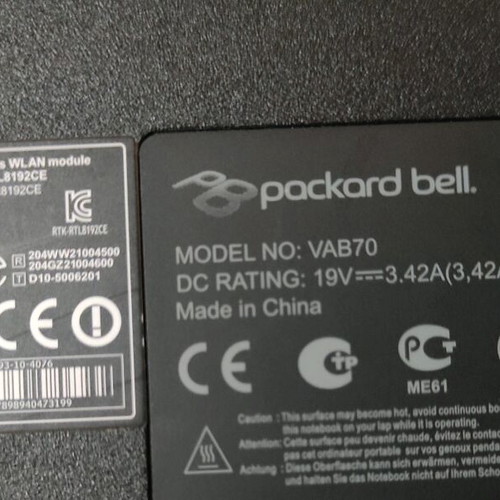 Packard Bell Vab70 17-inch laptop used without disk