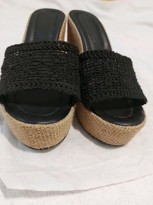 Platform sandals with knitted band black, comfortable, size 40