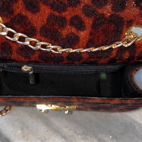 Bag formal leopard plush new, brown with gold chain