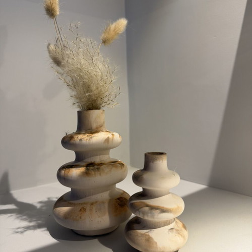 Decorative vase set minimal style beige with marble effect, new