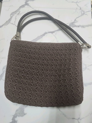 Handmade knitted shoulder bag new, dark brown
