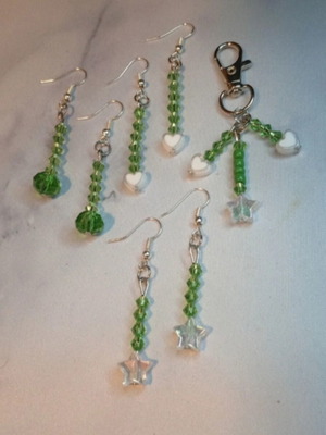 Handmade magic set with keychain and earrings, new, green and silver