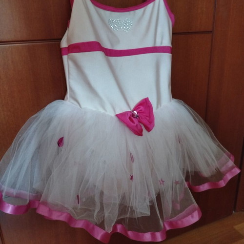 Girls' Ballet Dress with Tutu like new, white and fuchsia, size 110-116 cm