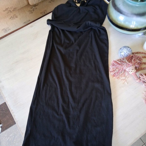 Dilek Hanif black dress size 38 new, rib with adjustable cord