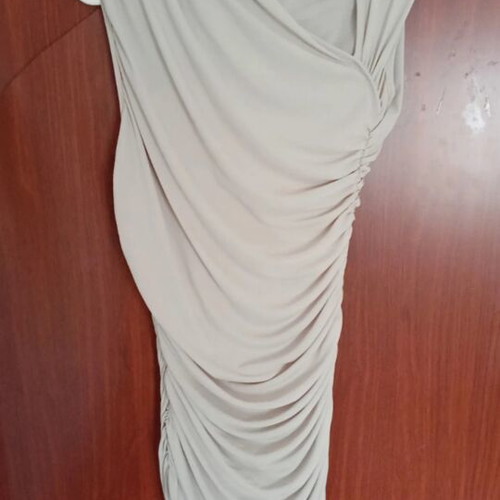 Zara dress new, narrow fit with side gathers, ecru, size S