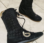 Byblos leather boots like new, calf-high, size 38, black and gold