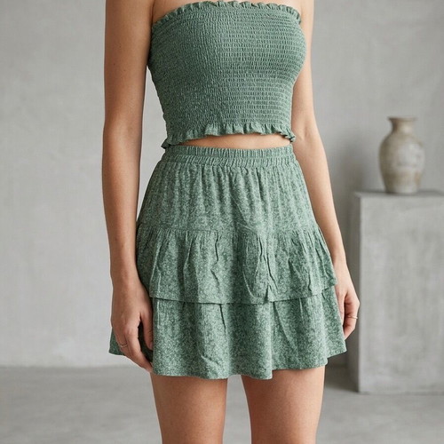 Only women's set strapless top and skirt used, sage green large