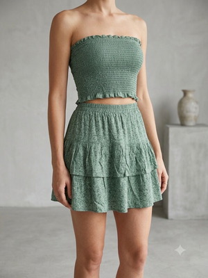 Only women's set strapless top and skirt used, sage green large