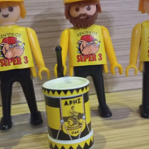Playmobil Aris Football Fans Figures like new with Flag and Drum