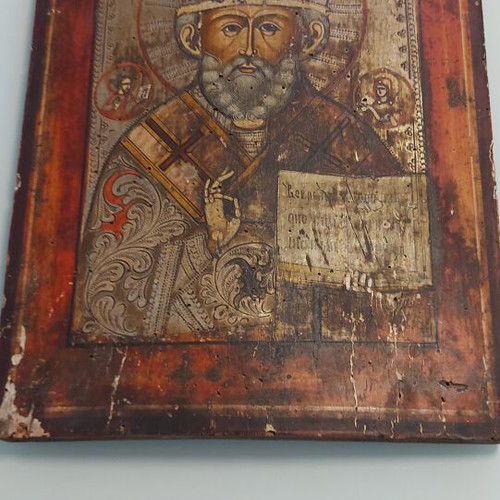 Old Russian icon painting Saint Nicholas, large 40x32 cm