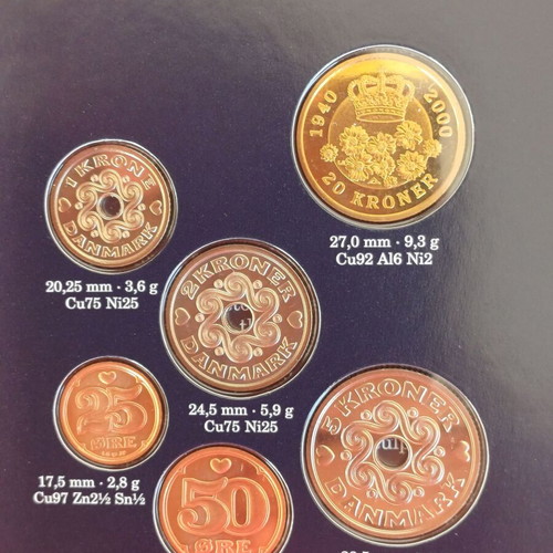Set of 6 uncirculated Denmark 2000 coins in sealed blister new