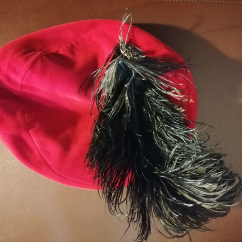 Velvet hat with feathers used, red size M