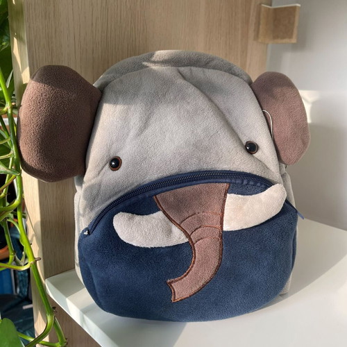 Kakoo Kids Plush Elephant Backpack like new, grey and blue