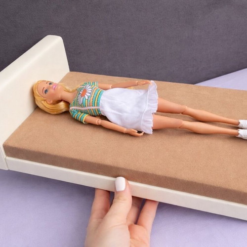 Large doll bed, leather, foam and velvet fabric, 33x21x11cm