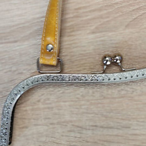 Metal bag frame clasp 27cm with leather handle new
