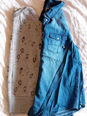 Terranova denim shirt and grey Mango sweatshirt set like new for 9-10 years