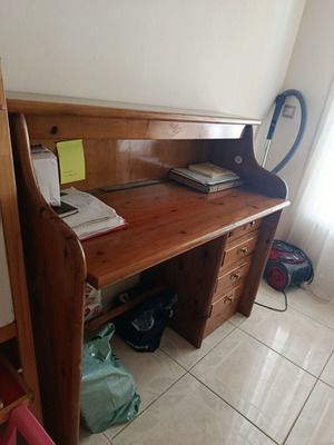 Wooden desk with drawers and light