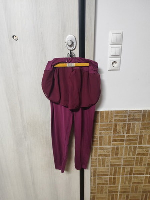 Sports leggings with integrated shorts, burgundy