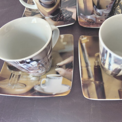 Vintage coffee art espresso cup set with saucers, 6 pieces