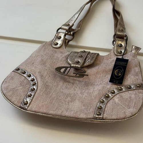 Vintage Giorgio Y2K tan and gold canvas croc print shoulder bag