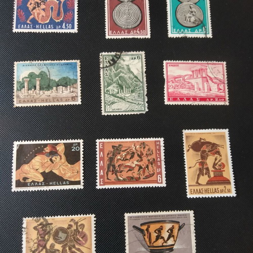 Ancient Greek Stamps Used, Set of 11, Olympia Delphi Knossos