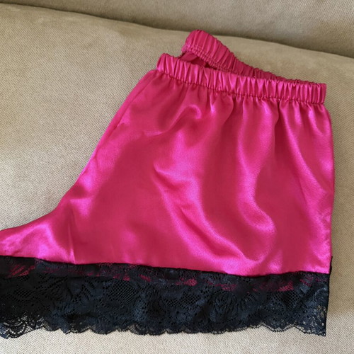 Lingerie bottom, pink satin with black lace