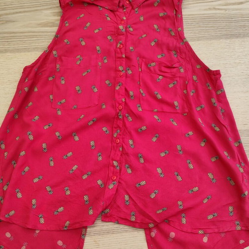 Bershka Y2K sleeveless shirt fuchsia with pineapple print