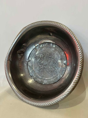 Antique metal bowl fruit dish with embossed carvings 11x37