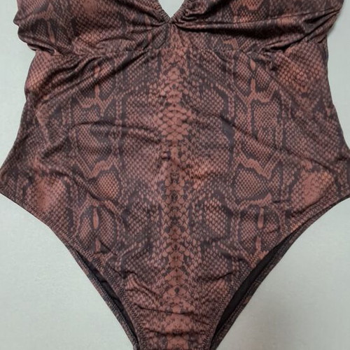Trendyol women's one-piece swimsuit size 42, black with brown snake print