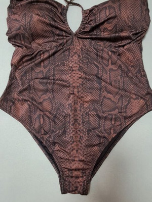 Trendyol women's one-piece swimsuit size 42, black with brown snake print