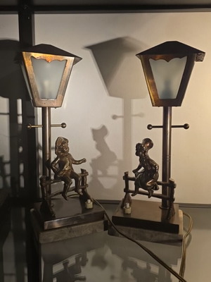Bronze Art Deco Table Lamps, pair, circa 1930