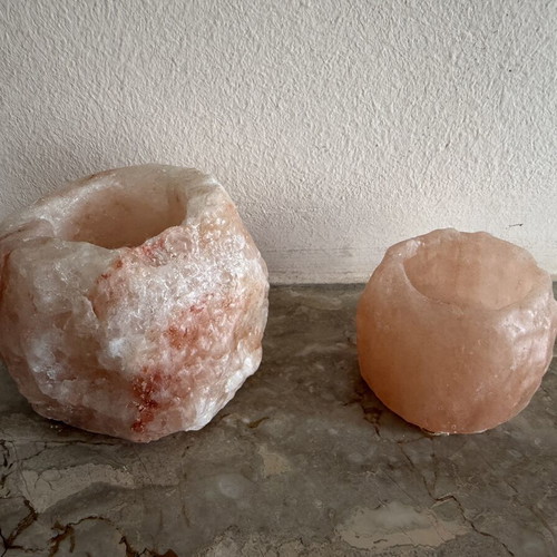 Set of 2 Himalayan pink salt candle holders
