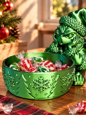 Grinch χριστουγεννιάτικο μπολ για καραμέλες και γλυκά σε μεταλλικό πράσινο