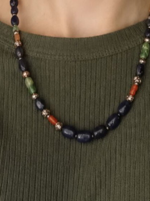 Handmade necklace with natural turquoise, lapis, and coral stones
