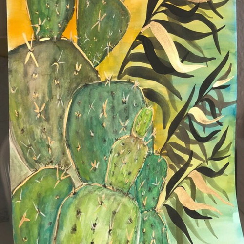 Watercolour painting new with cactus figures for decoration
