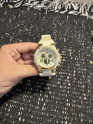 Mulco Chronograph watch with gold and white silicone strap, like new