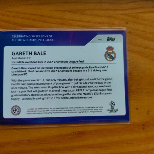 Topps Celebrating 30 Seasons UEFA Champions League Gareth Bale card like new