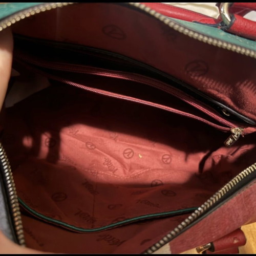 Verde handbag used with colorful Italian flag design, leather