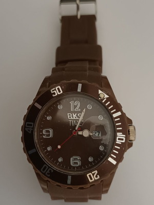 BKS Time quartz watch new with date and brown plastic strap