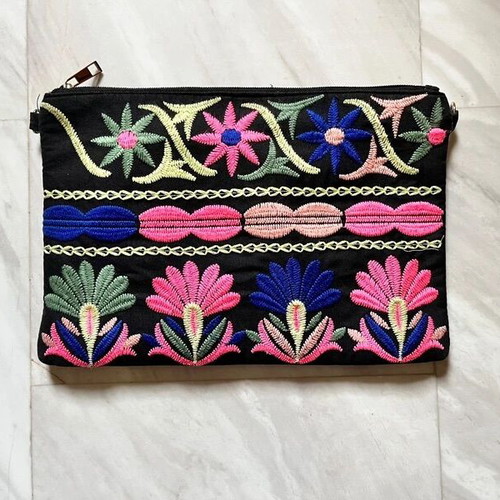 Boho Fabric Crossbody Bag Like New With Embroidered Flowers