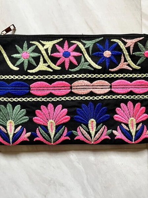 Boho Fabric Crossbody Bag Like New With Embroidered Flowers