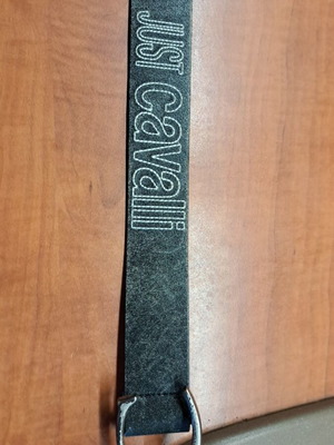 Just Cavalli belt used, black leather with silver buckle and embroidery