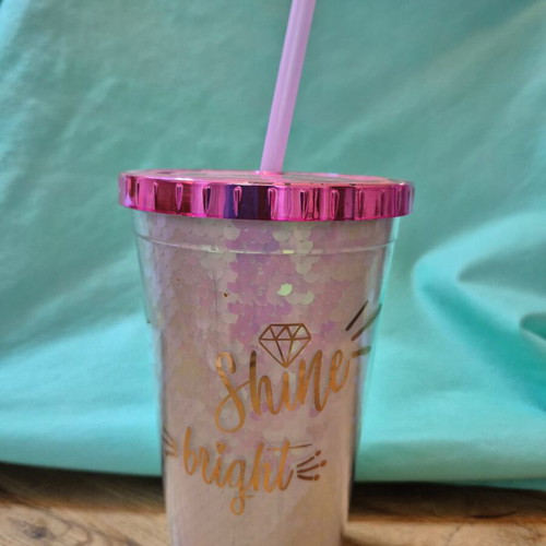 Glasses with straw like new, glass and plastic