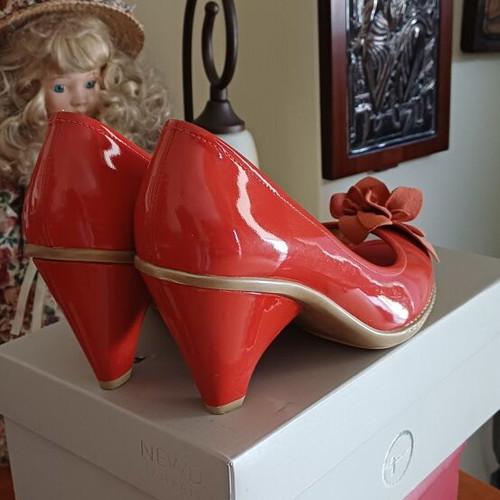 Geox red leather summer platform shoes used, size 40