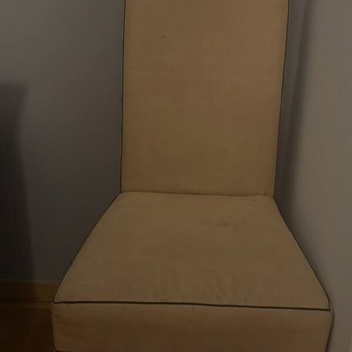 Dining Chairs used, set of 6, beige fabric with dark piping