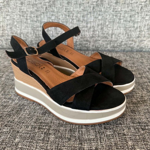 Obsel leather women's sandals size 38, black platform
