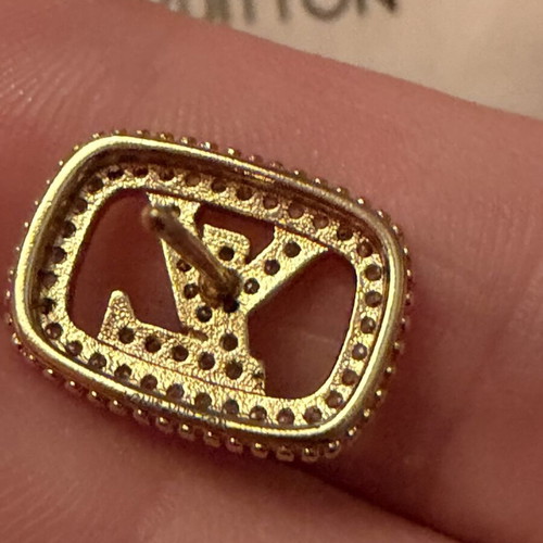 LV style earrings, 18K gold plated stainless steel with stones