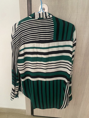 Mango women's striped shirt large green white black used